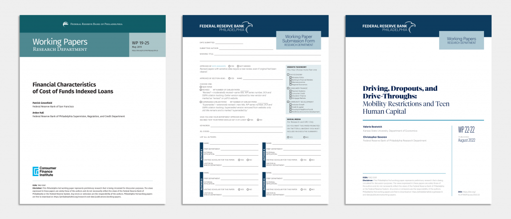 Two working paper covers, first version and the second, and the submission form for the second.