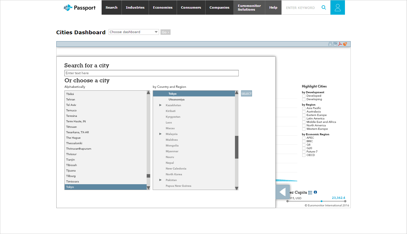 The Cities Dashboard's city select method